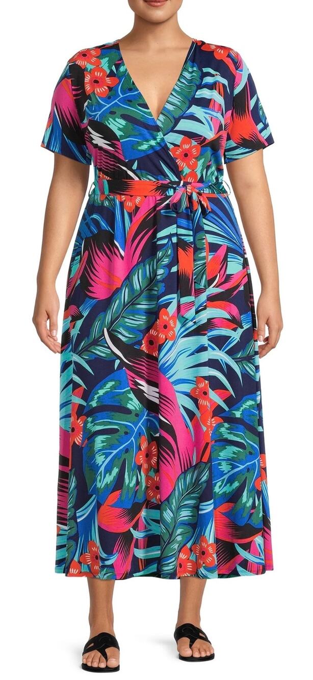 By Design Tropical Fountain Blue Surplice Knit Maxi Dress 22 NWT